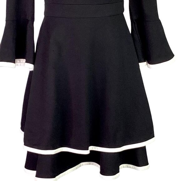 Eliza J Dress Womens 6 Black Ivory Bell Sleeve Tiered Fit and Flare Ponte Knit - Picture 3 of 8